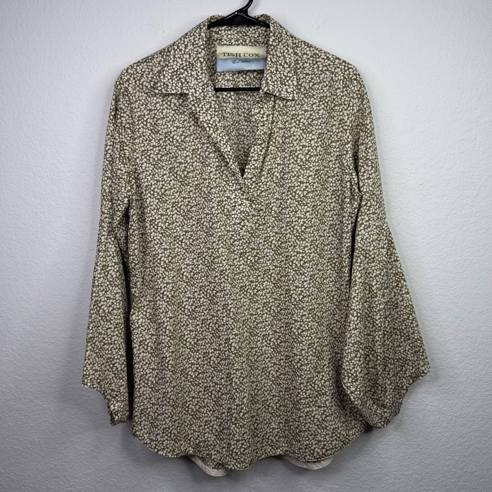 Tish‎ Cox Shirt Womens XXL Floral V Neck Ballon Sleeve Boho Cottagecore Romantic
